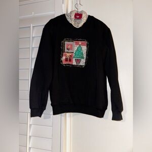 Festive Black Holiday Sweater with Tree Design